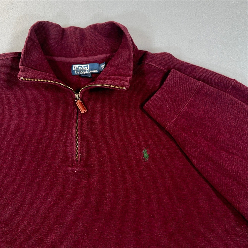 Polo Ralph Lauren Mens 2XLT Burgundy Cotton Ribbed Quarter Zip Pullover Sweater